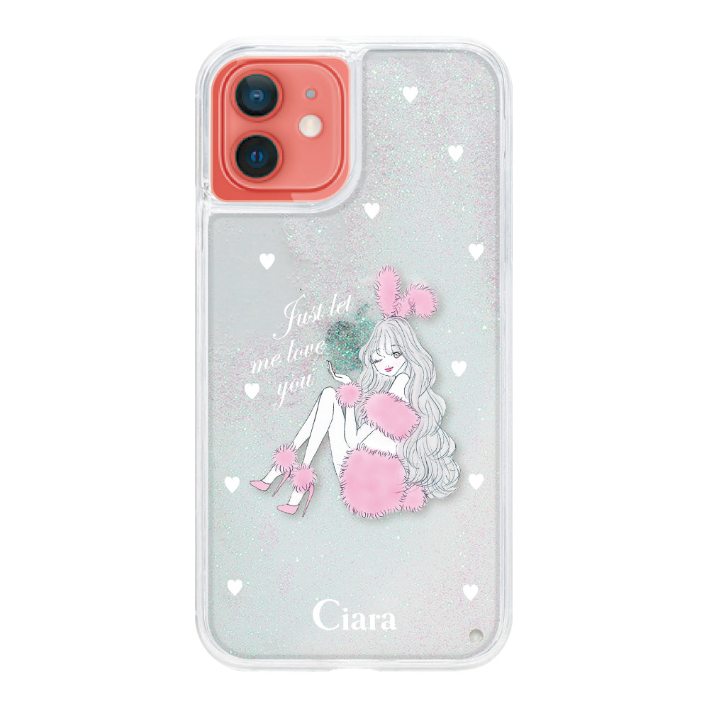 iPhone11 グリッター オイルクリアケース ピンクバニー ホワイト