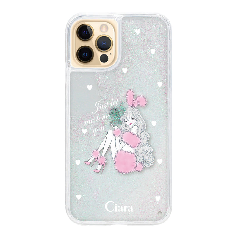 iPhoneケース グリッター オイルクリアケース ピンクバニー