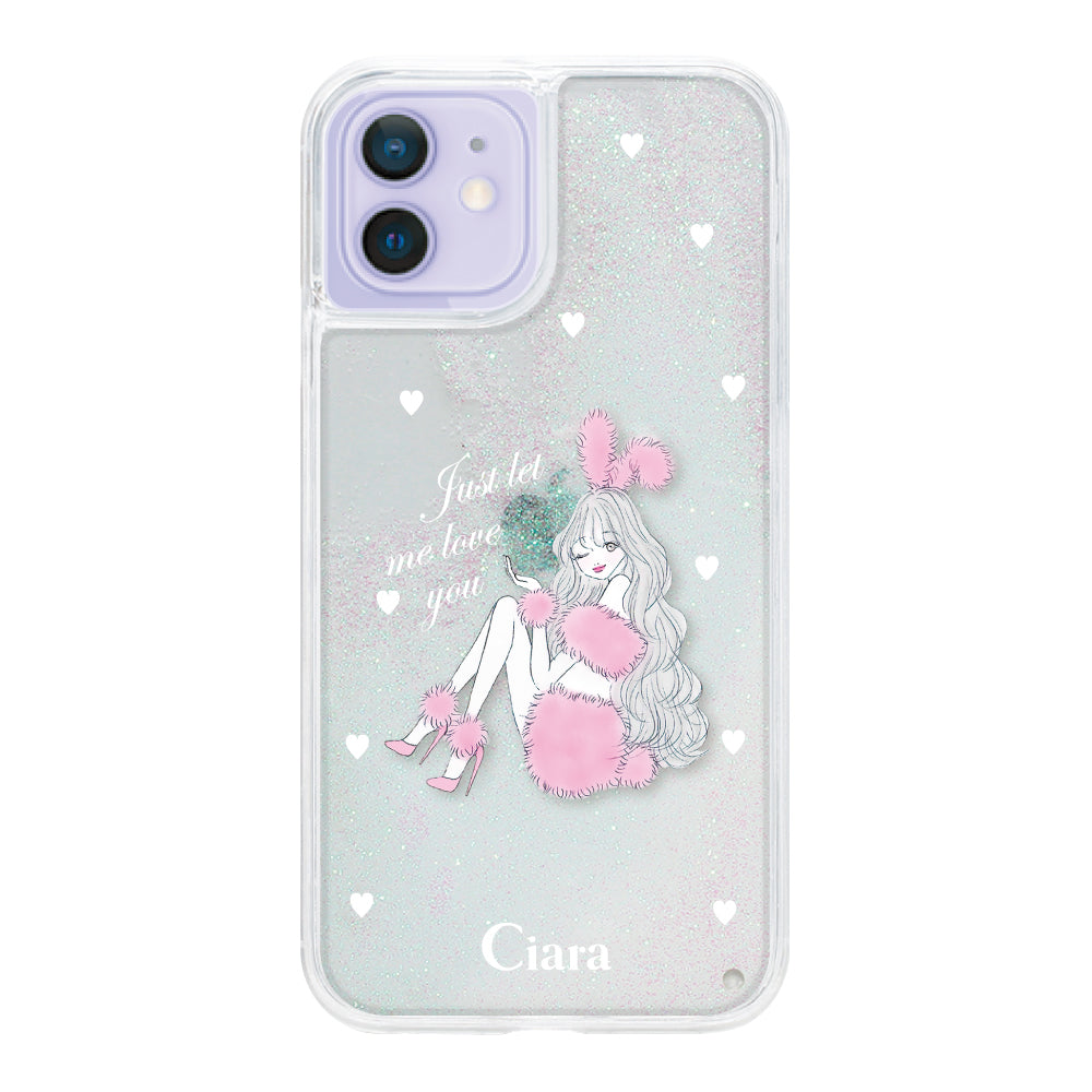 iPhone12/12Pro グリッター オイルクリアケース ピンクバニー ホワイト