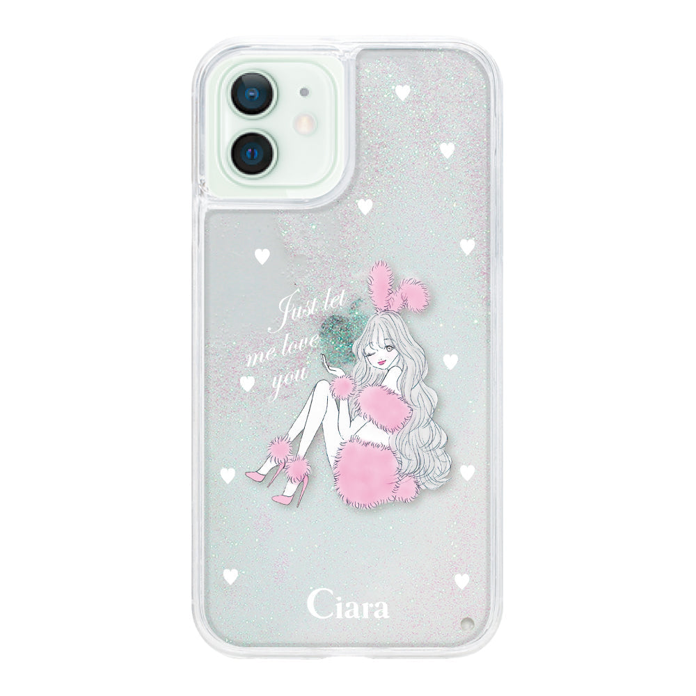 iPhone12mini グリッター オイルクリアケース ピンクバニー ホワイト
