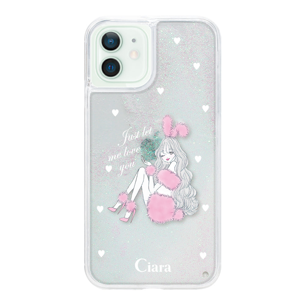 iPhone12mini グリッター オイルクリアケース ピンクバニー ホワイト