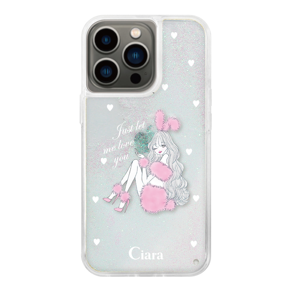 iPhone13Pro グリッター オイルクリアケース ピンクバニー ホワイト