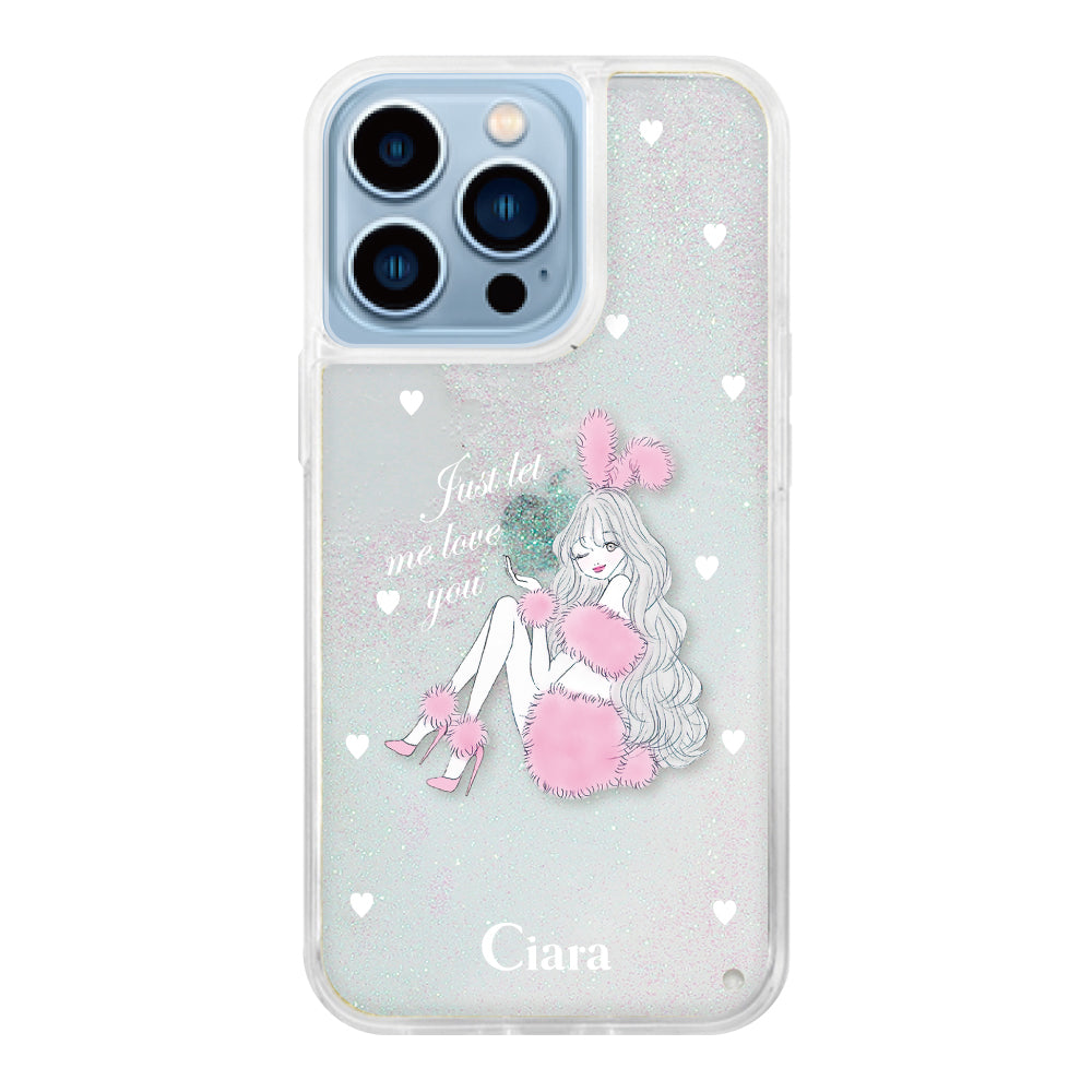 iPhone13ProMax グリッター オイルクリアケース ピンクバニー ホワイト