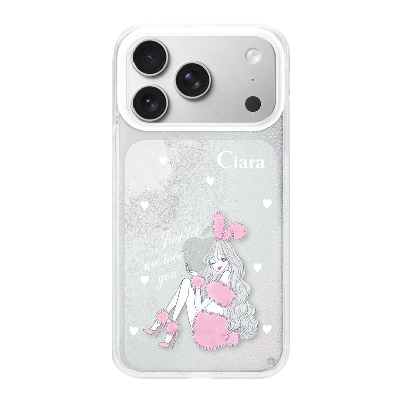 iPhoneケース グリッター オイルクリアケース ピンクバニー