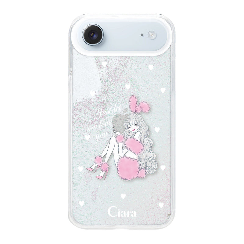 iPhoneケース グリッター オイルクリアケース ピンクバニー