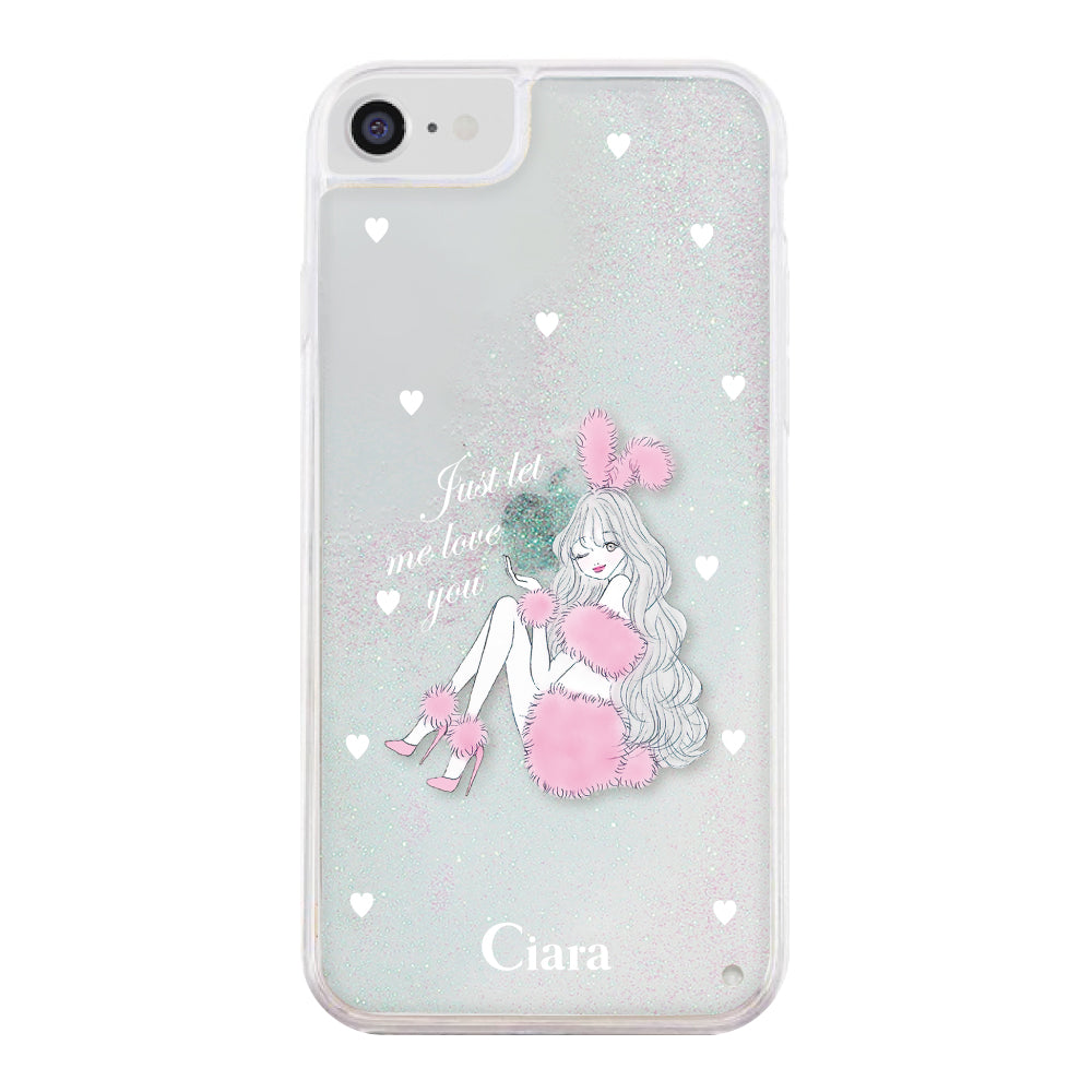 iPhone6/7/8 グリッター オイルクリアケース ピンクバニー ホワイト