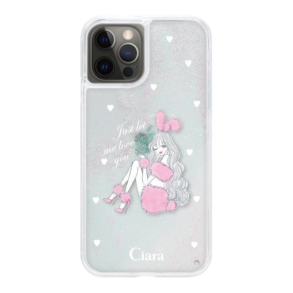 iPhoneX/XS グリッター オイルクリアケース ピンクバニー ホワイト