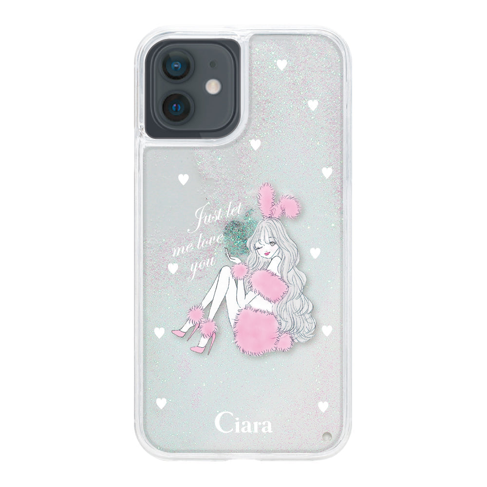 iPhoneXR グリッター オイルクリアケース ピンクバニー ホワイト