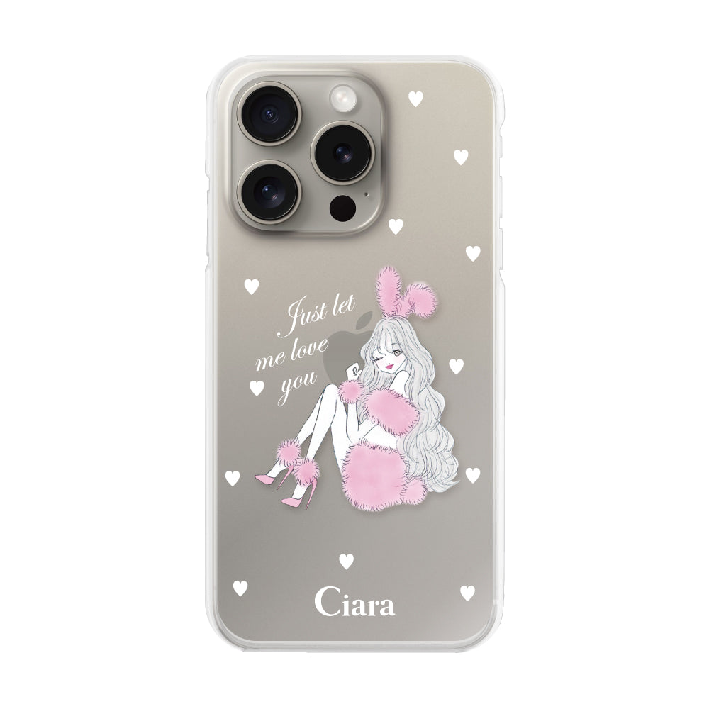 iPhone15Proケース ハイブリッド クリアケース ピンクバニー クリア