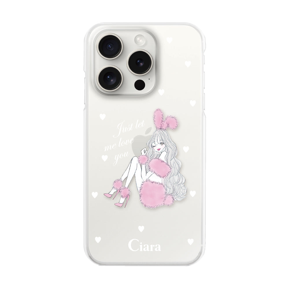 iPhone15ProMaxケース ハイブリッド クリアケース ピンクバニー クリア