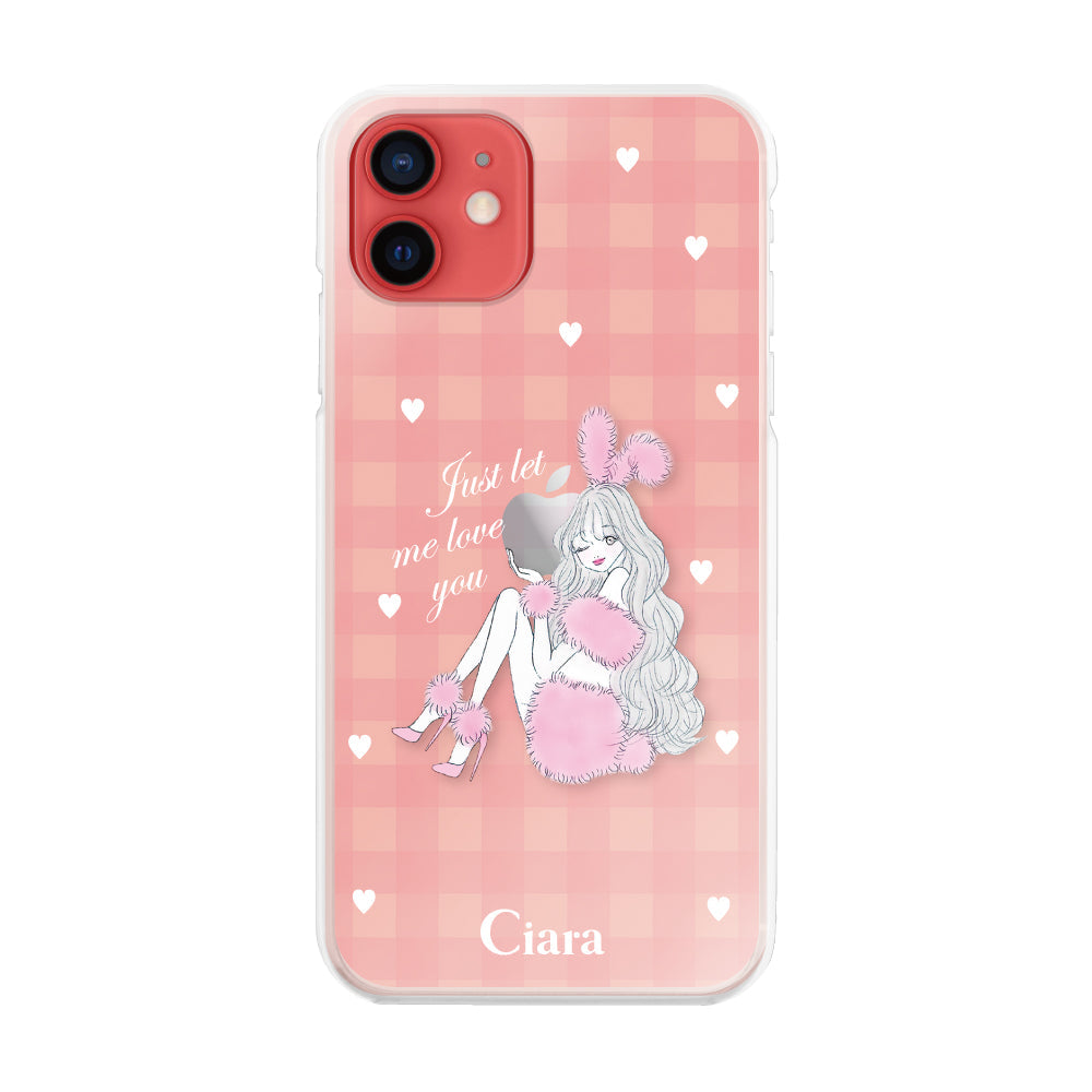 iPhone11ケース ハイブリッド クリアケース ピンクバニー ピンクチェック