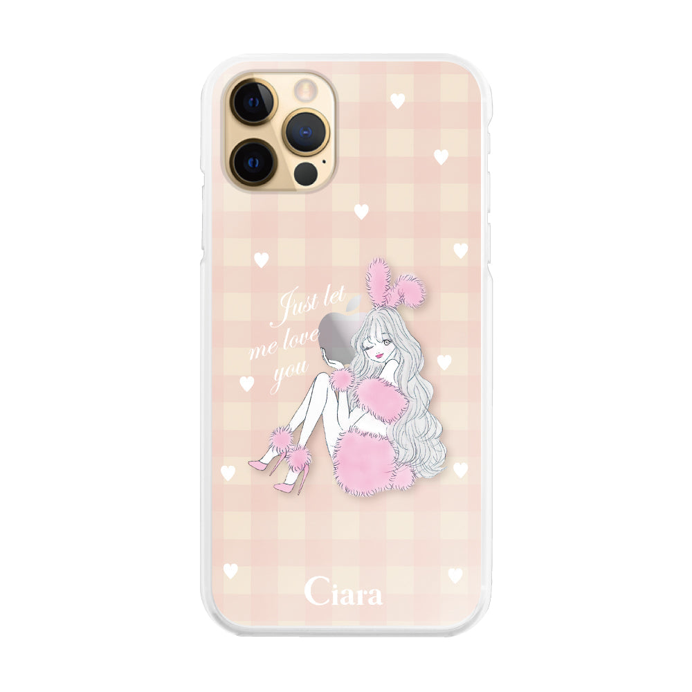 iPhone11Proケース ハイブリッド クリアケース ピンクバニー ピンクチェック