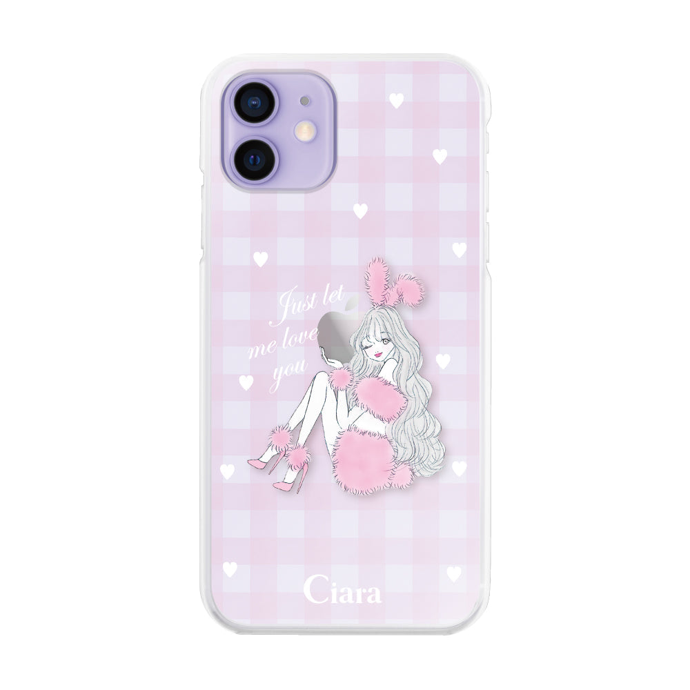 iPhone12/12Proケース ハイブリッド クリアケース ピンクバニー ピンクチェック
