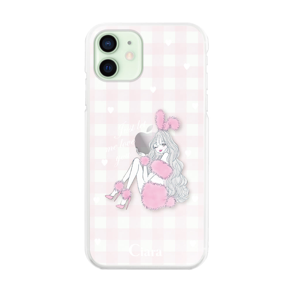 iPhone12miniケース ハイブリッド クリアケース ピンクバニー ピンクチェック