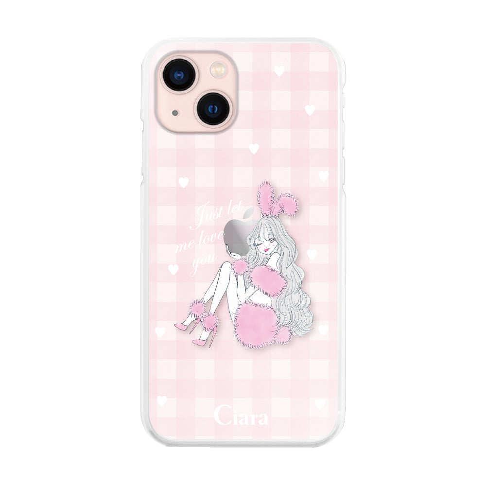 iPhone13 ハイブリッド クリアケース ピンクバニー ピンクチェック