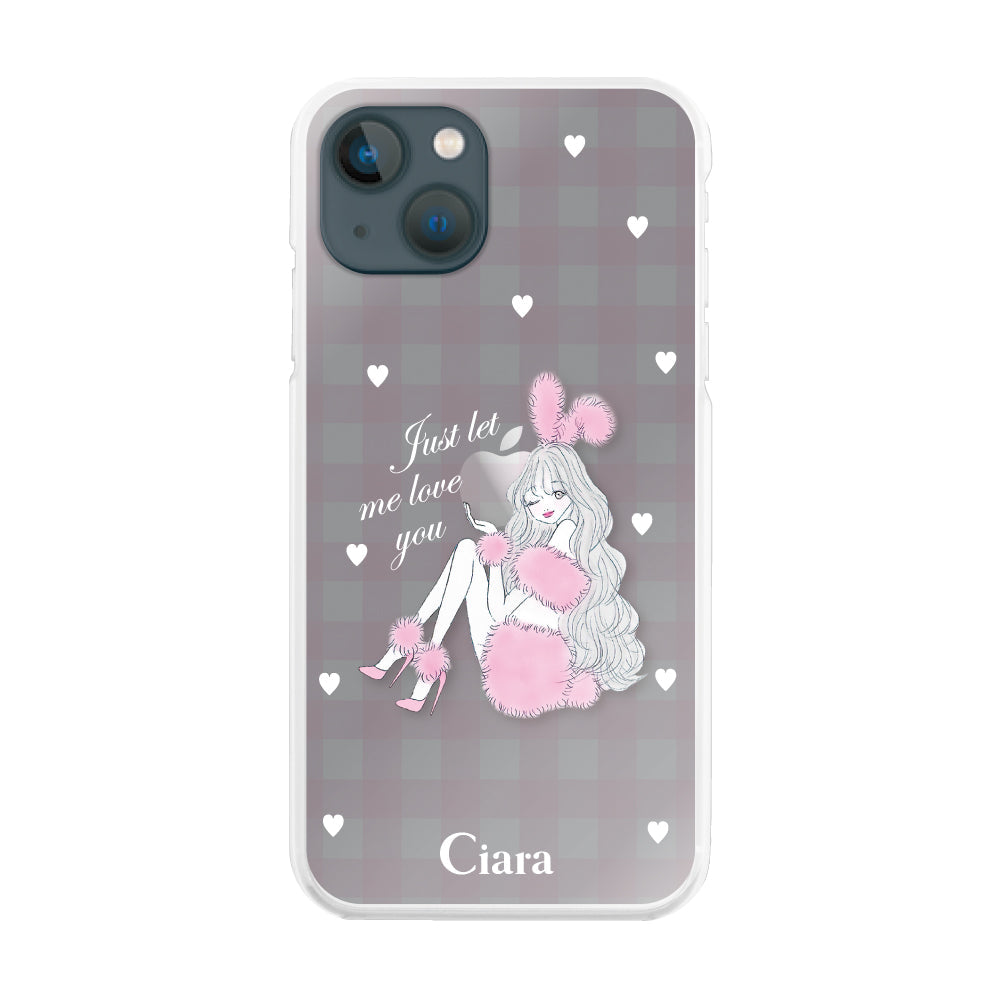 iPhone13miniケース ハイブリッド クリアケース ピンクバニー ピンクチェック