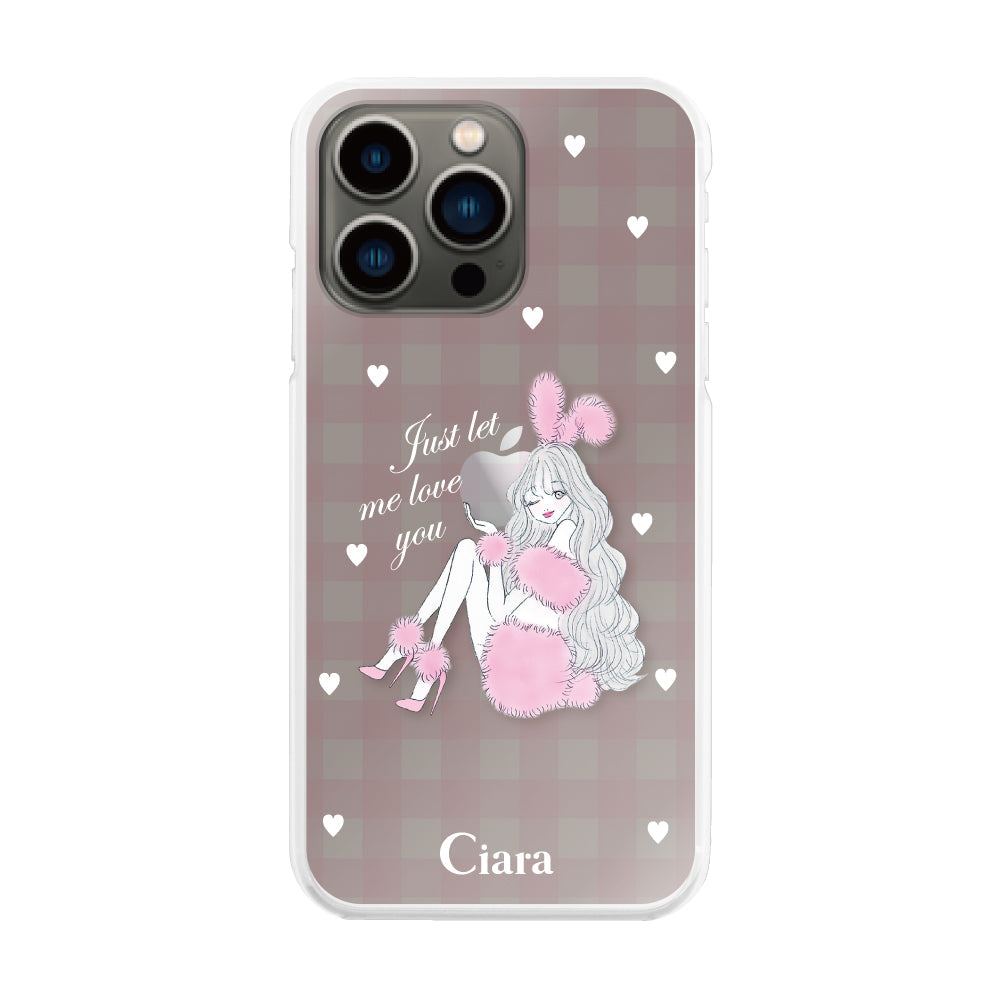 iPhone13Proケース ハイブリッド クリアケース ピンクバニー ピンクチェック