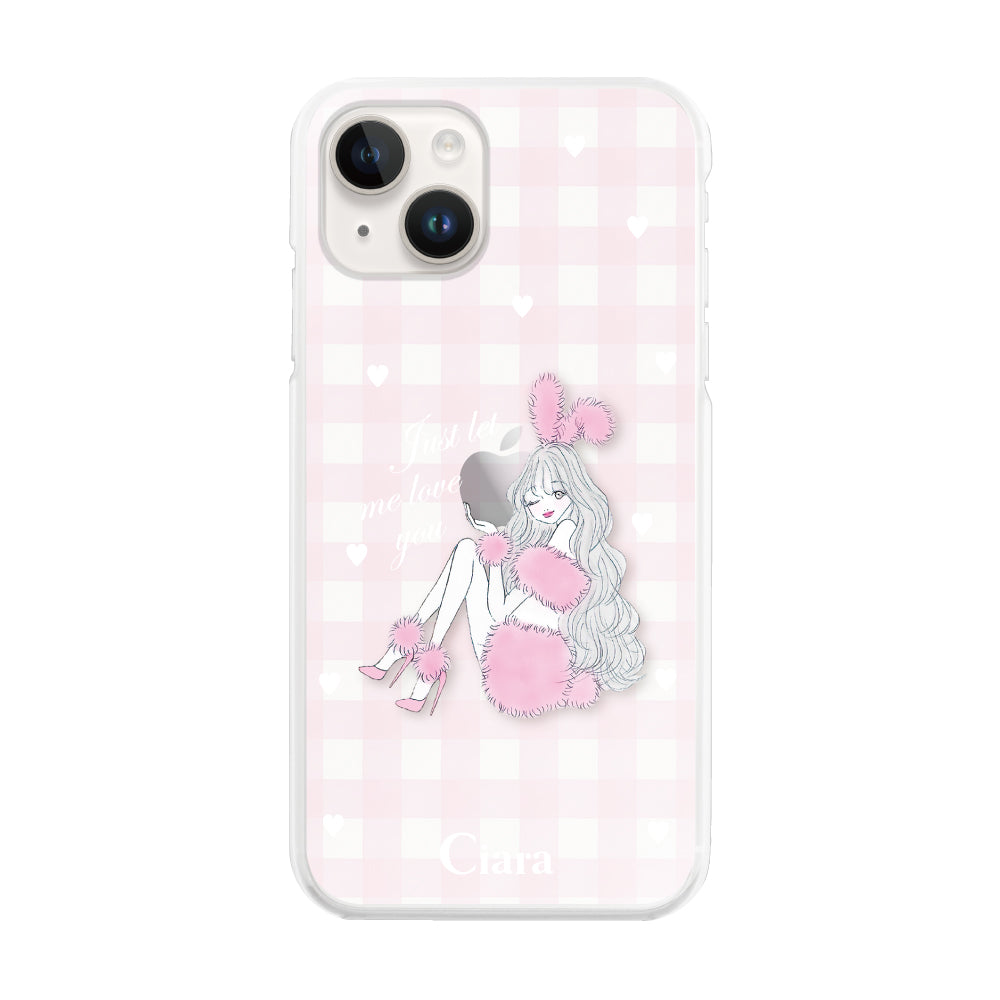 iPhone14ケース ハイブリッド クリアケース ピンクバニー ピンクチェック
