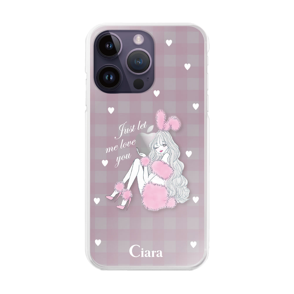iPhone14ProMaxケース ハイブリッド クリアケース ピンクバニー ピンクチェック