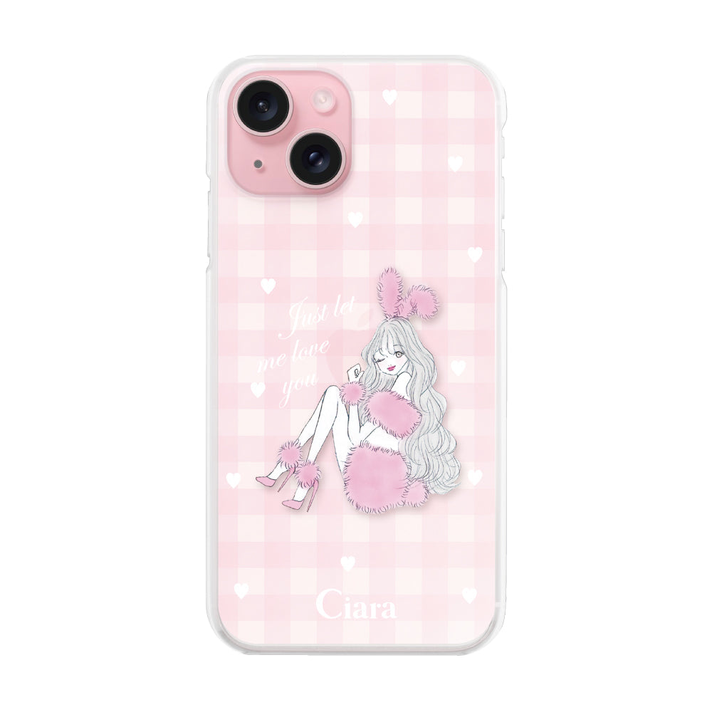 iPhone15ケース ハイブリッド クリアケース ピンクバニー ピンクチェック