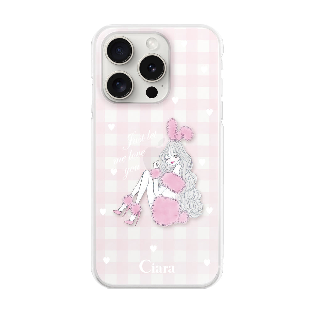 iPhone15ProMaxケース ハイブリッド クリアケース ピンクバニー ピンクチェック