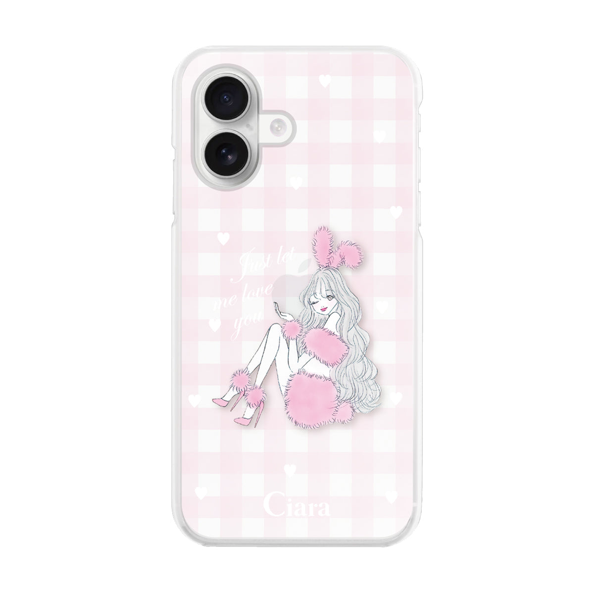 iPhone16 ハイブリッド クリアケース ピンクバニー ピンクチェック