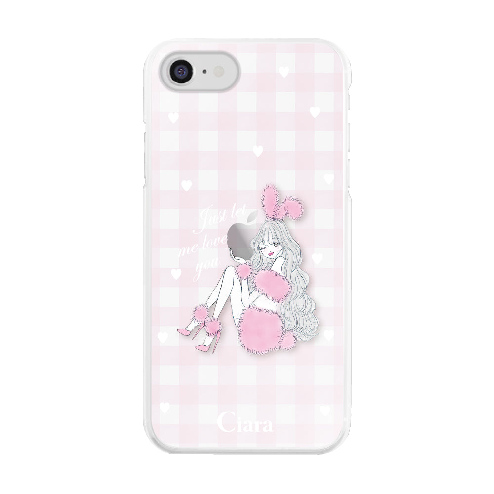 iPhoneSE2/SE3ケース ハイブリッド クリアケース ピンクバニー ピンクチェック