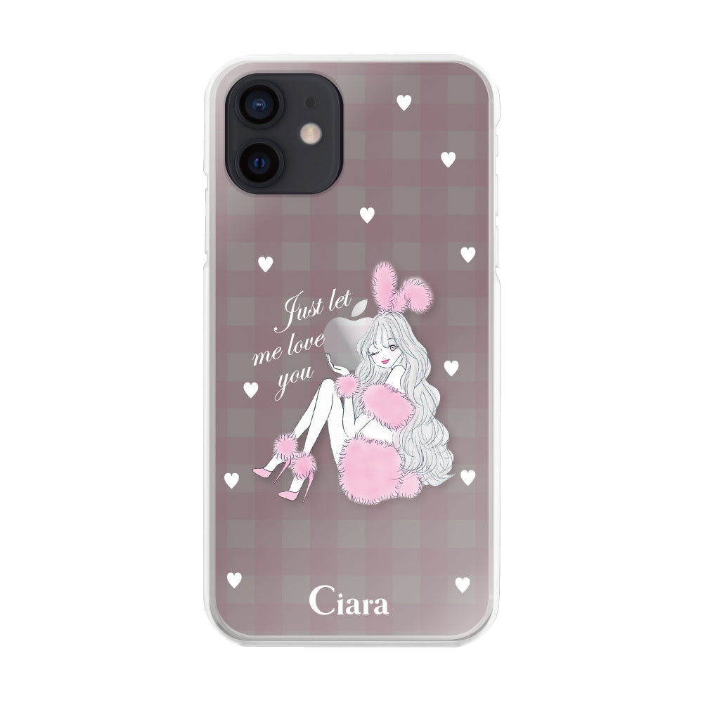iPhoneXRケース ハイブリッド クリアケース ピンクバニー ピンクチェック