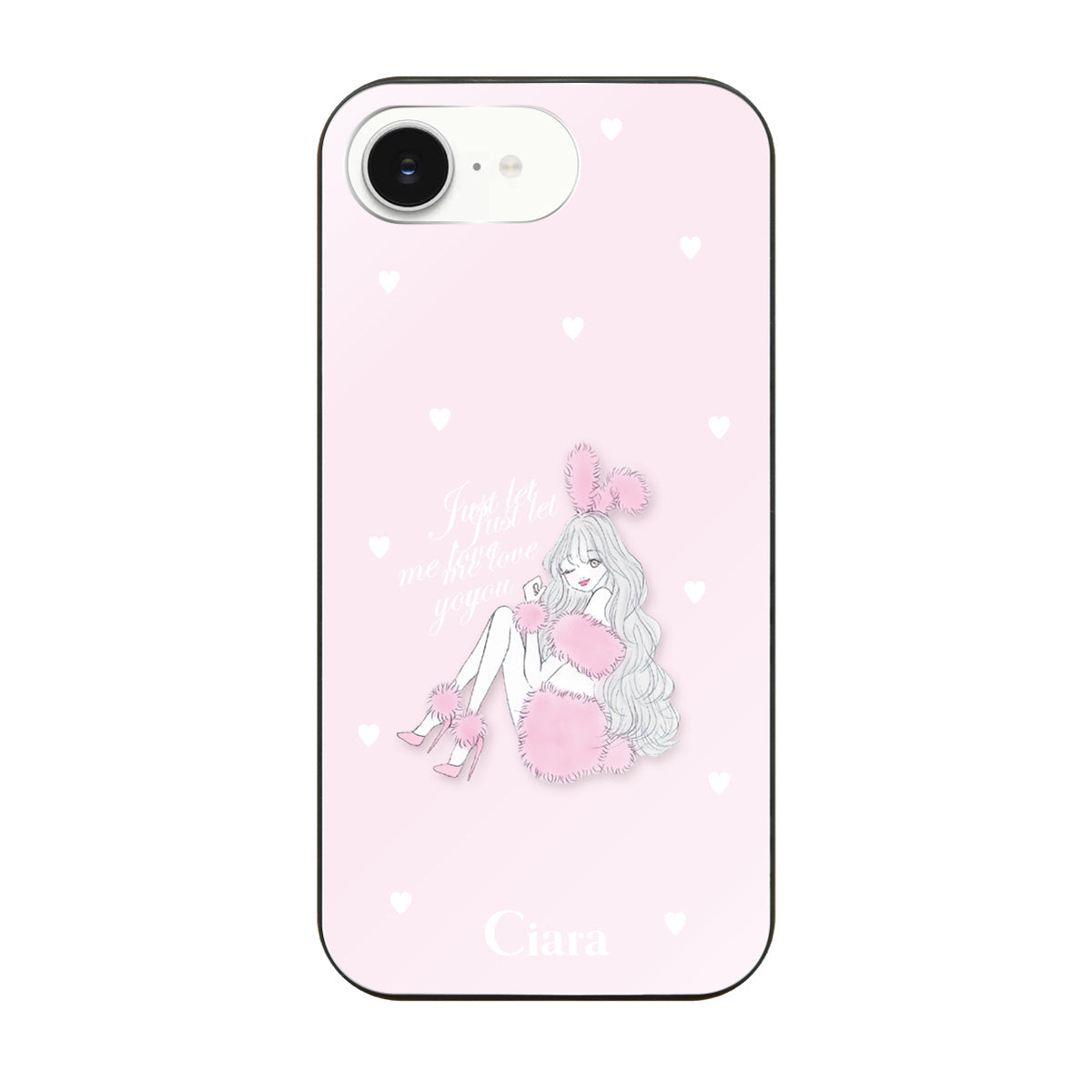 iPhone16eケース ガラス 強化ガラスケース ピンクバニー ピンク