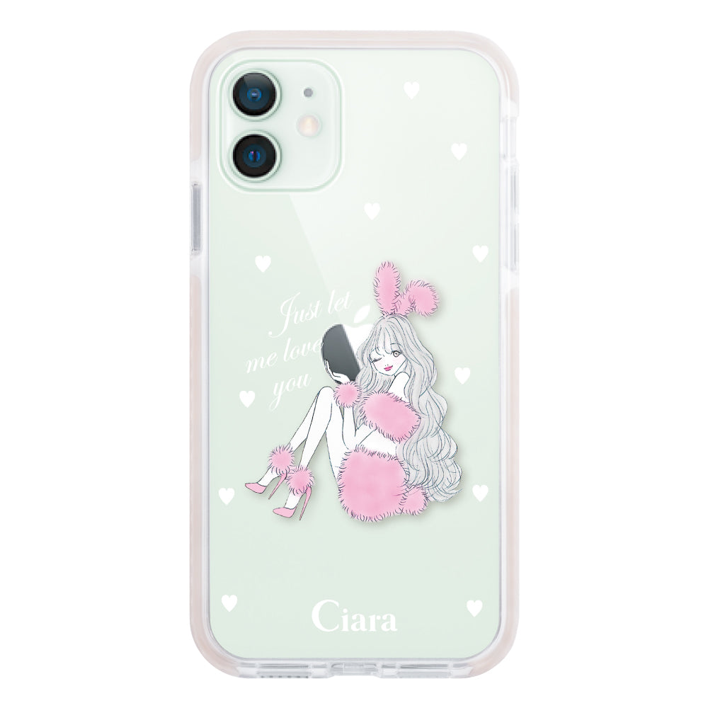 iPhone12mini クッションバンパー 耐衝撃クリアケース ピンクバニー ピンク