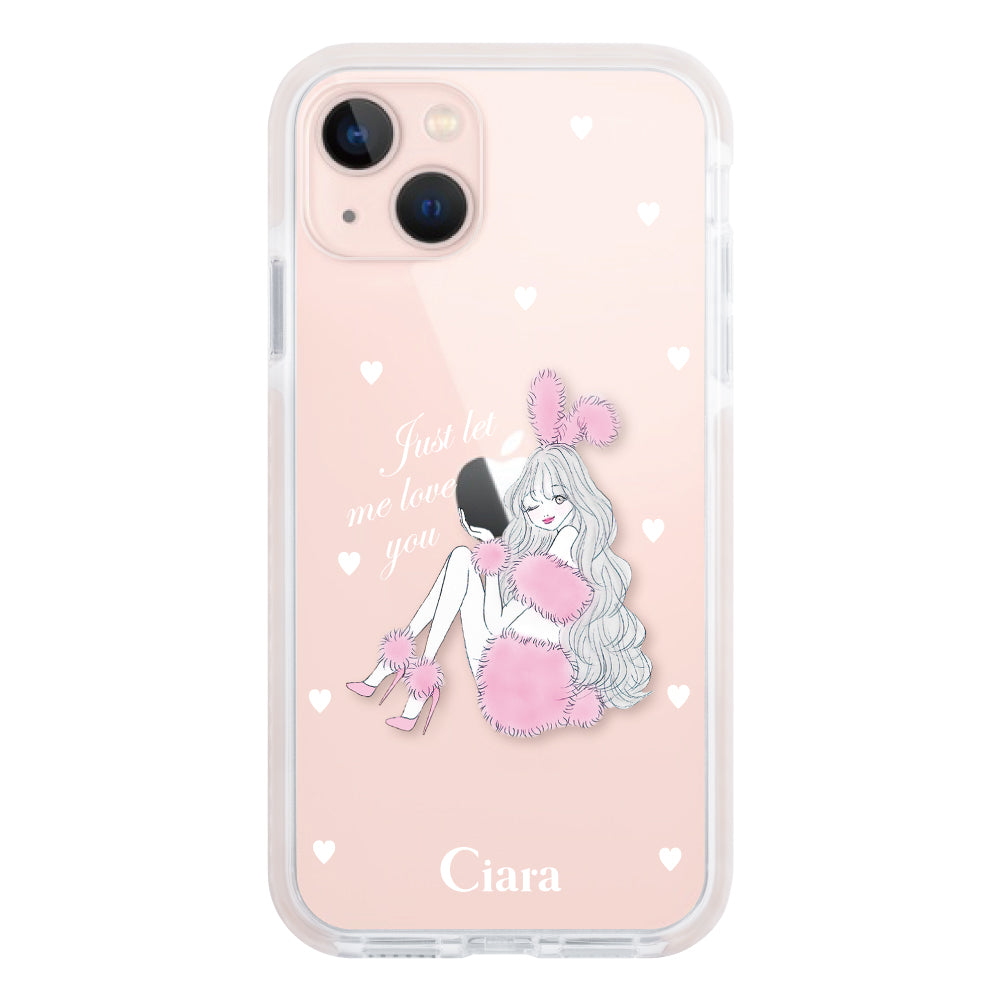 iPhone13 クッションバンパー 耐衝撃クリアケース ピンクバニー ピンク