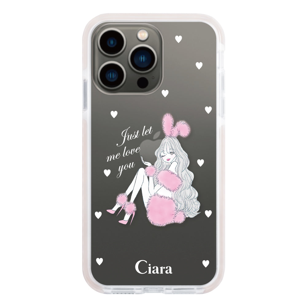 iPhone13Pro クッションバンパー 耐衝撃クリアケース ピンクバニー ピンク
