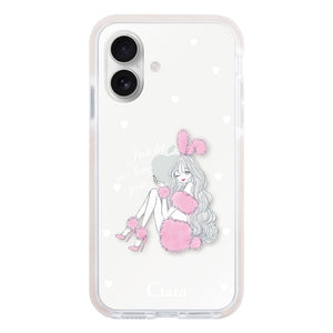 iPhoneケース クッションバンパー 耐衝撃クリアケース ピンクバニー