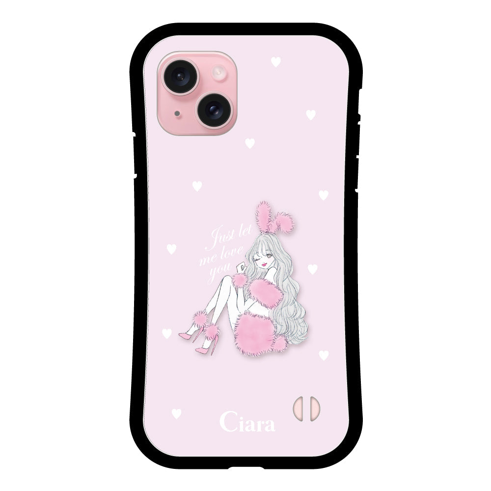 iPhone15ケース グリップ 耐衝撃ケース ピンクバニー ピンク