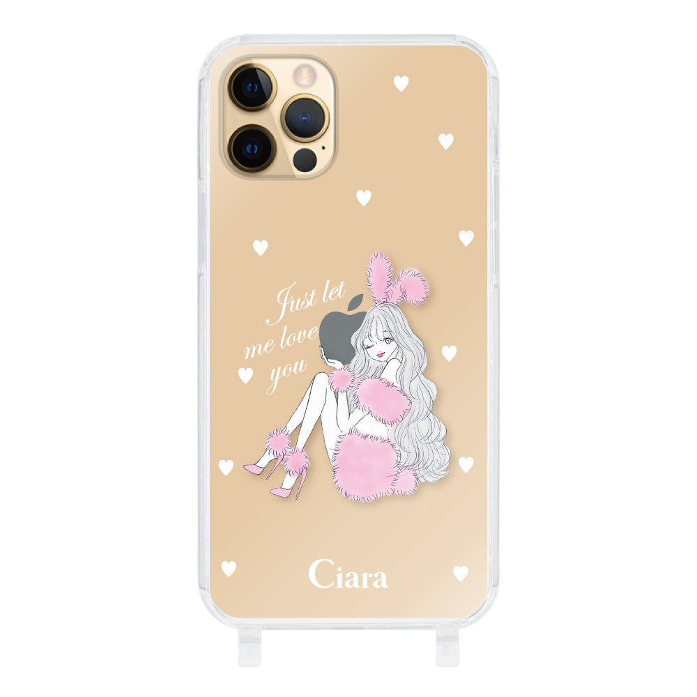 iPhone11Pro ストラップクリアケース ピンクバニー クリア