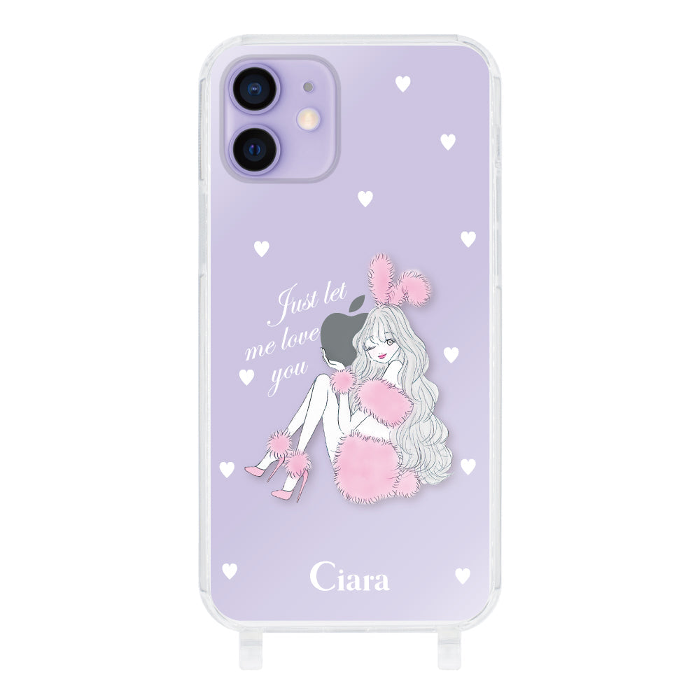 iPhone12/12Pro ストラップクリアケース ピンクバニー クリア