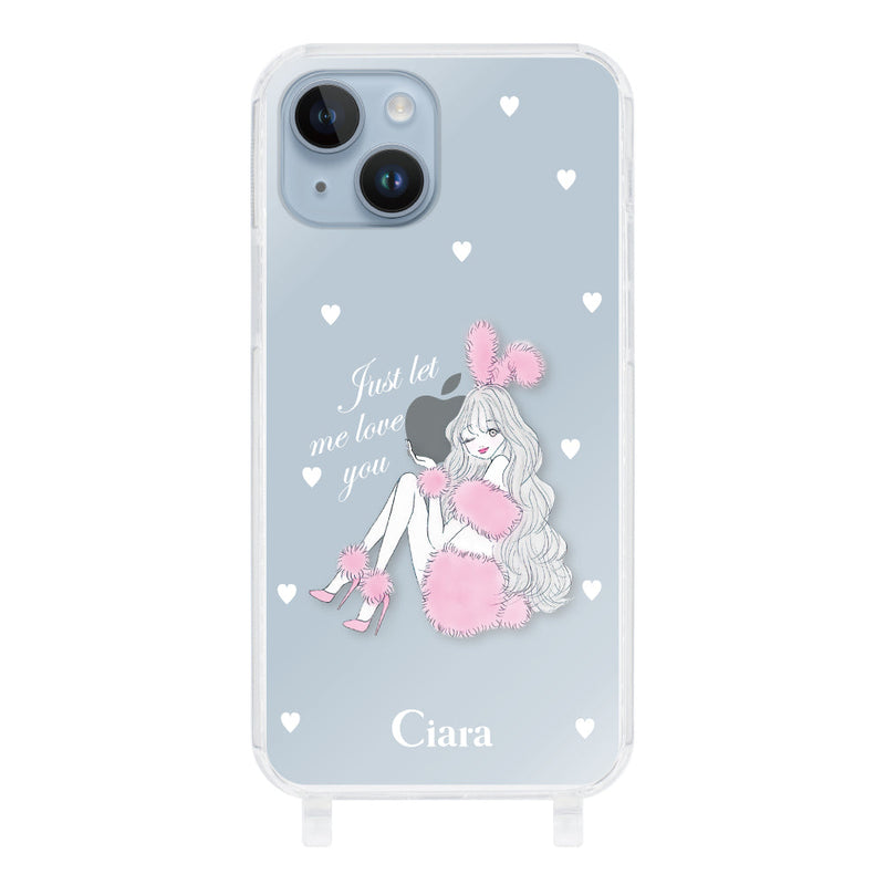 iPhoneケース ストラップクリアケース ピンクバニー