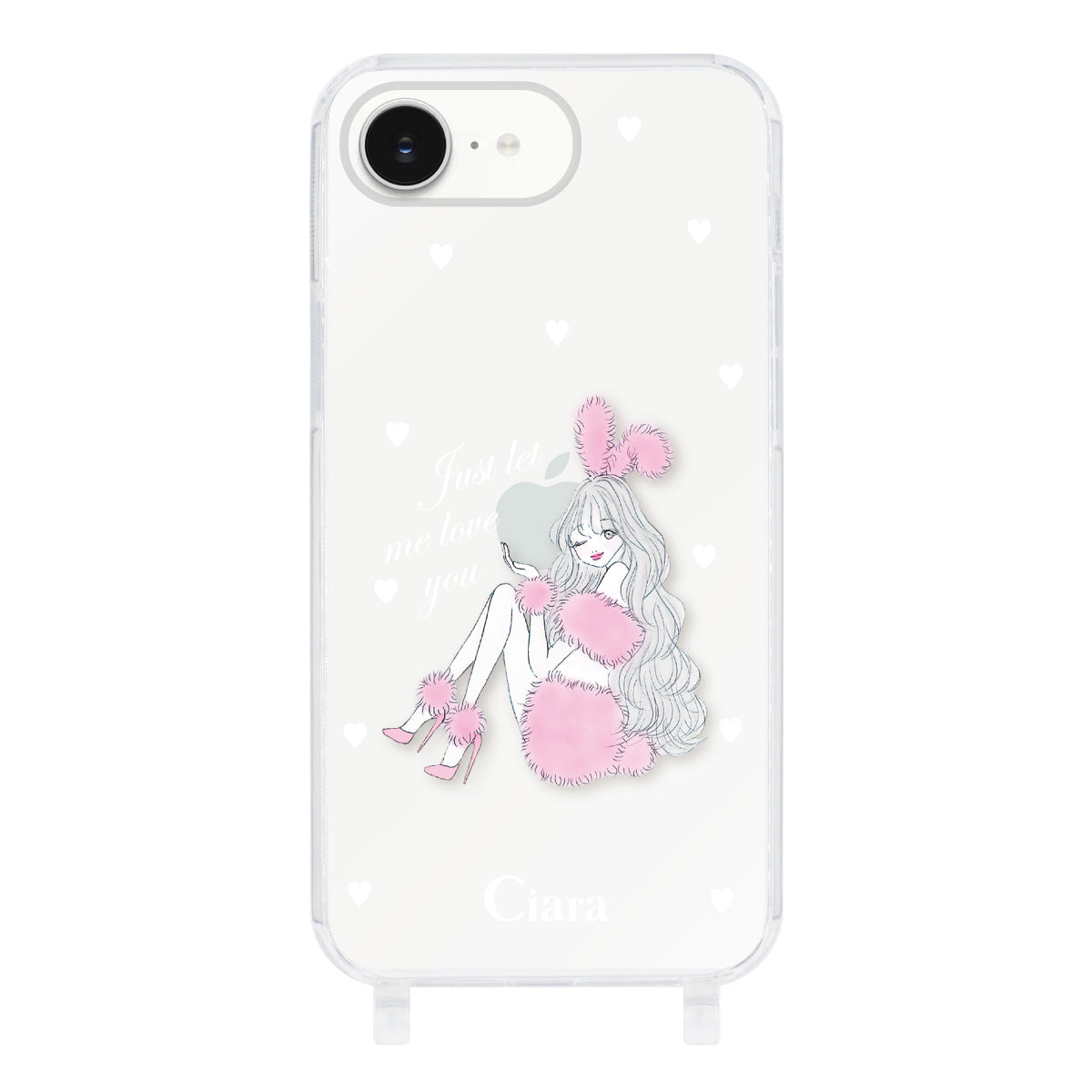 iPhone16e ストラップクリアケース ピンクバニー クリア