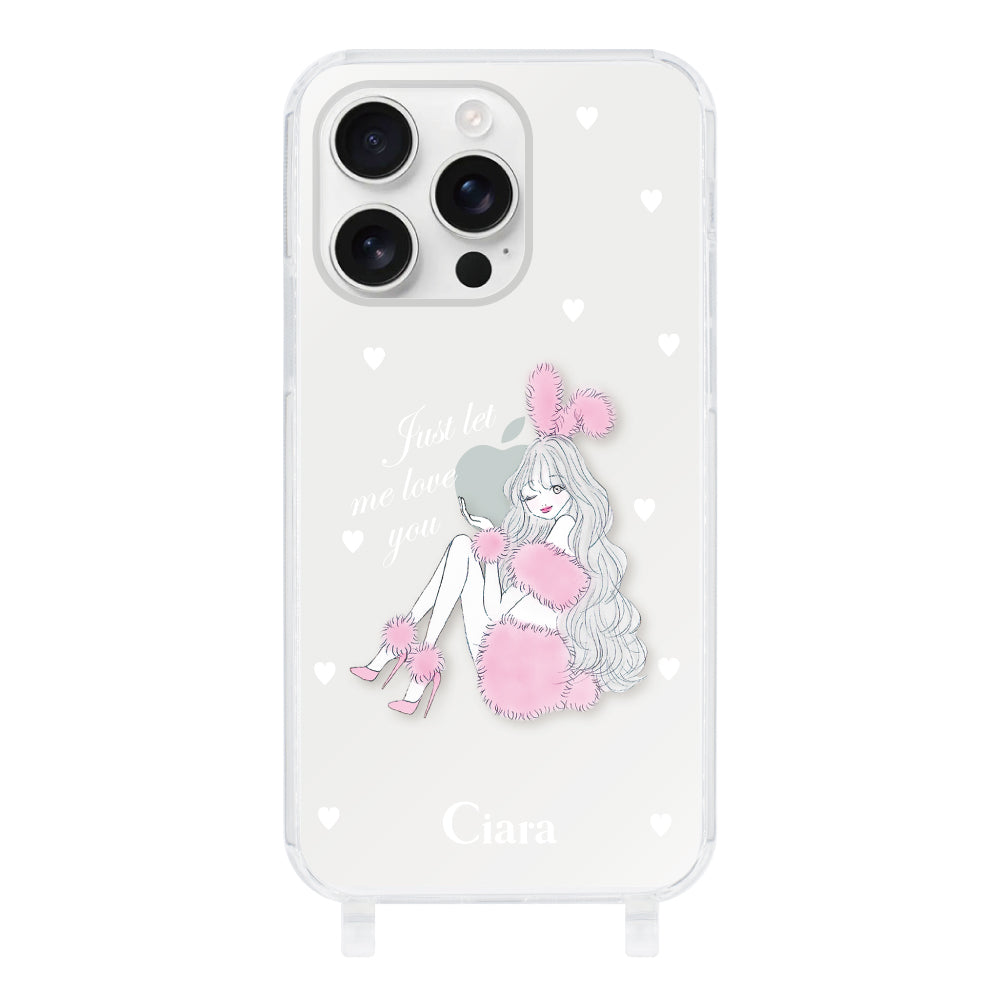 iPhone16ProMax ストラップクリアケース ピンクバニー クリア
