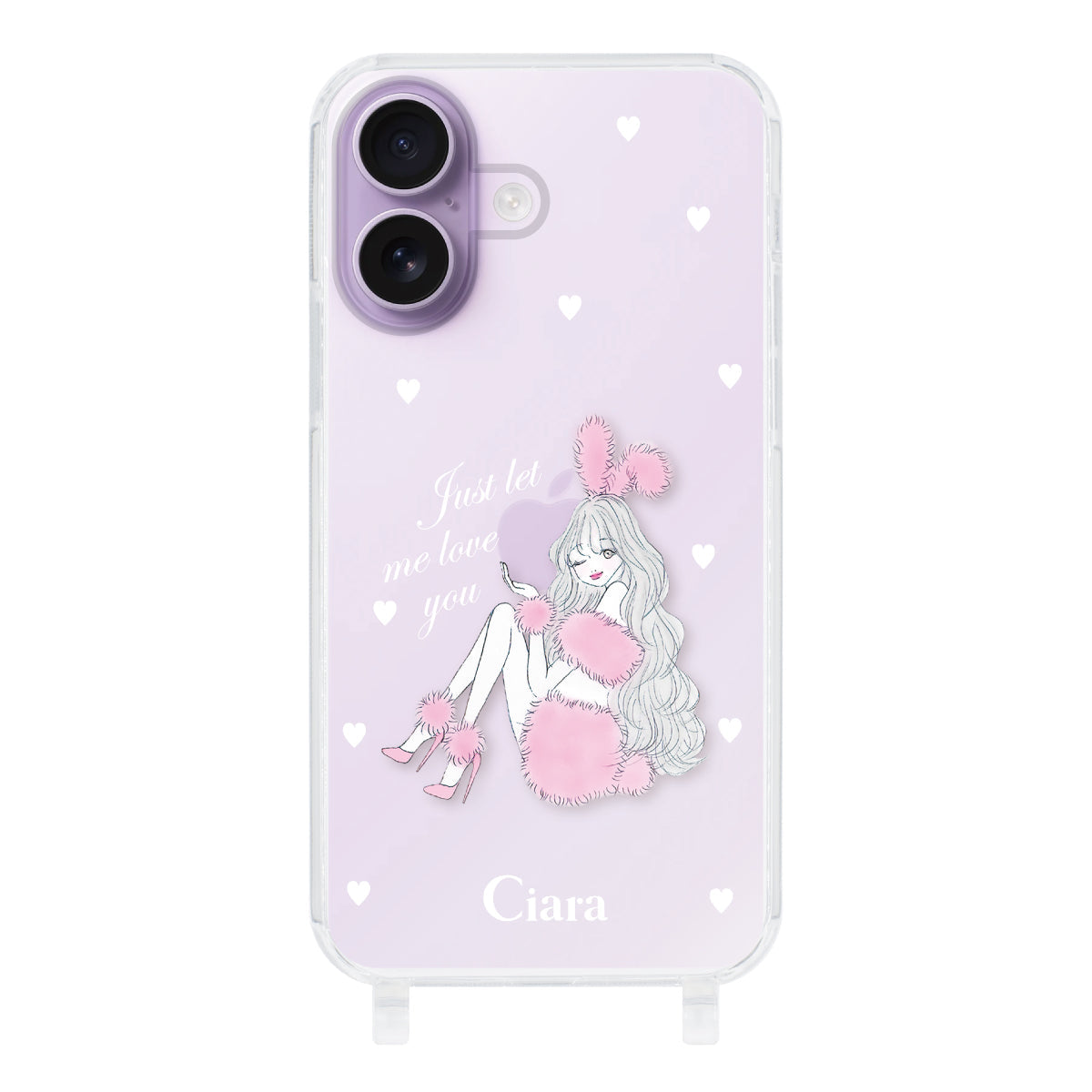 iPhone17 ストラップクリアケース ピンクバニー クリア