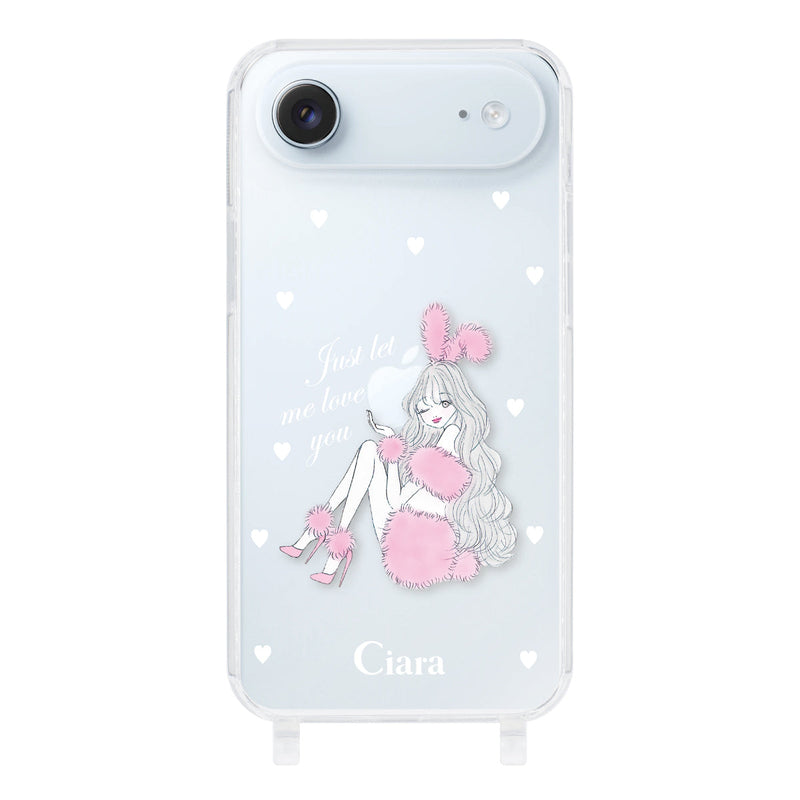 iPhoneケース ストラップクリアケース ピンクバニー