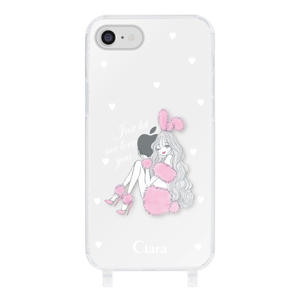 iPhoneSE2/SE3 ストラップクリアケース ピンクバニー クリア