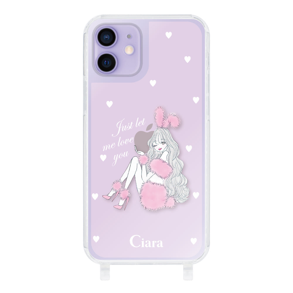 iPhone12/12Pro ストラップクリアケース ピンクバニー ピンクチェック