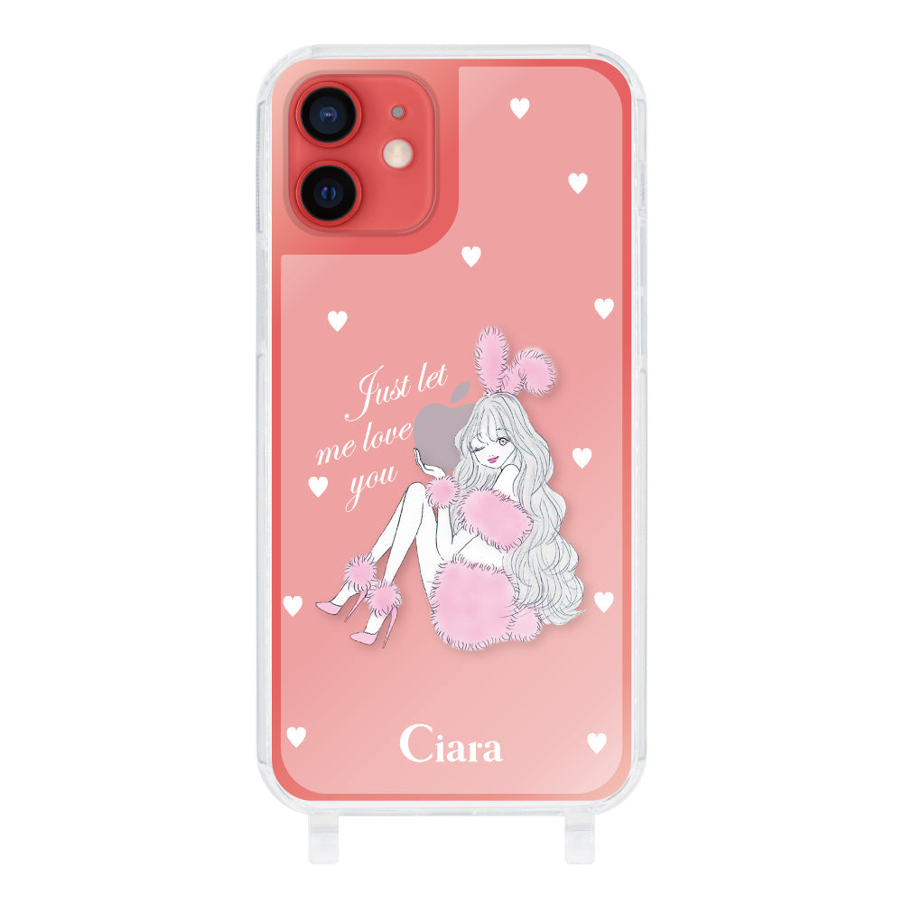 iPhone11 ストラップクリアケース ピンクバニー ピンク