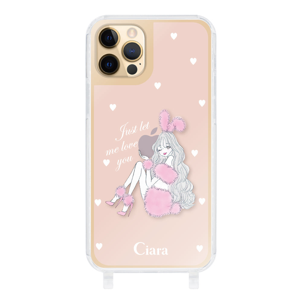iPhone11Pro ストラップクリアケース ピンクバニー ピンク