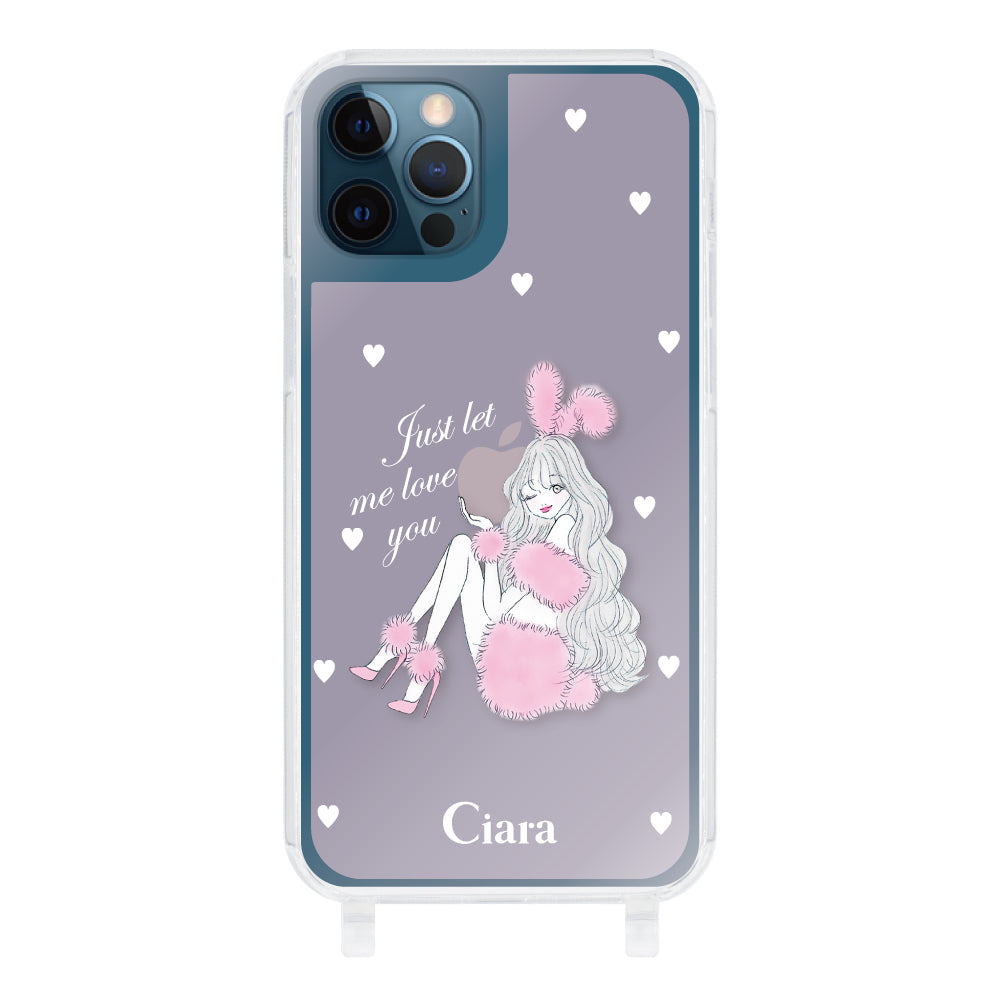 iPhone12ProMax ストラップクリアケース ピンクバニー ピンク