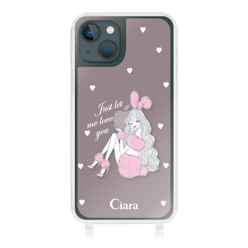 iPhone13mini ストラップクリアケース ピンクバニー ピンク