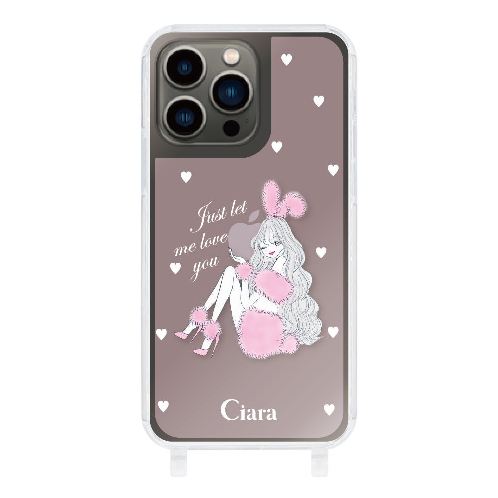 iPhone13Pro ストラップクリアケース ピンクバニー ピンク