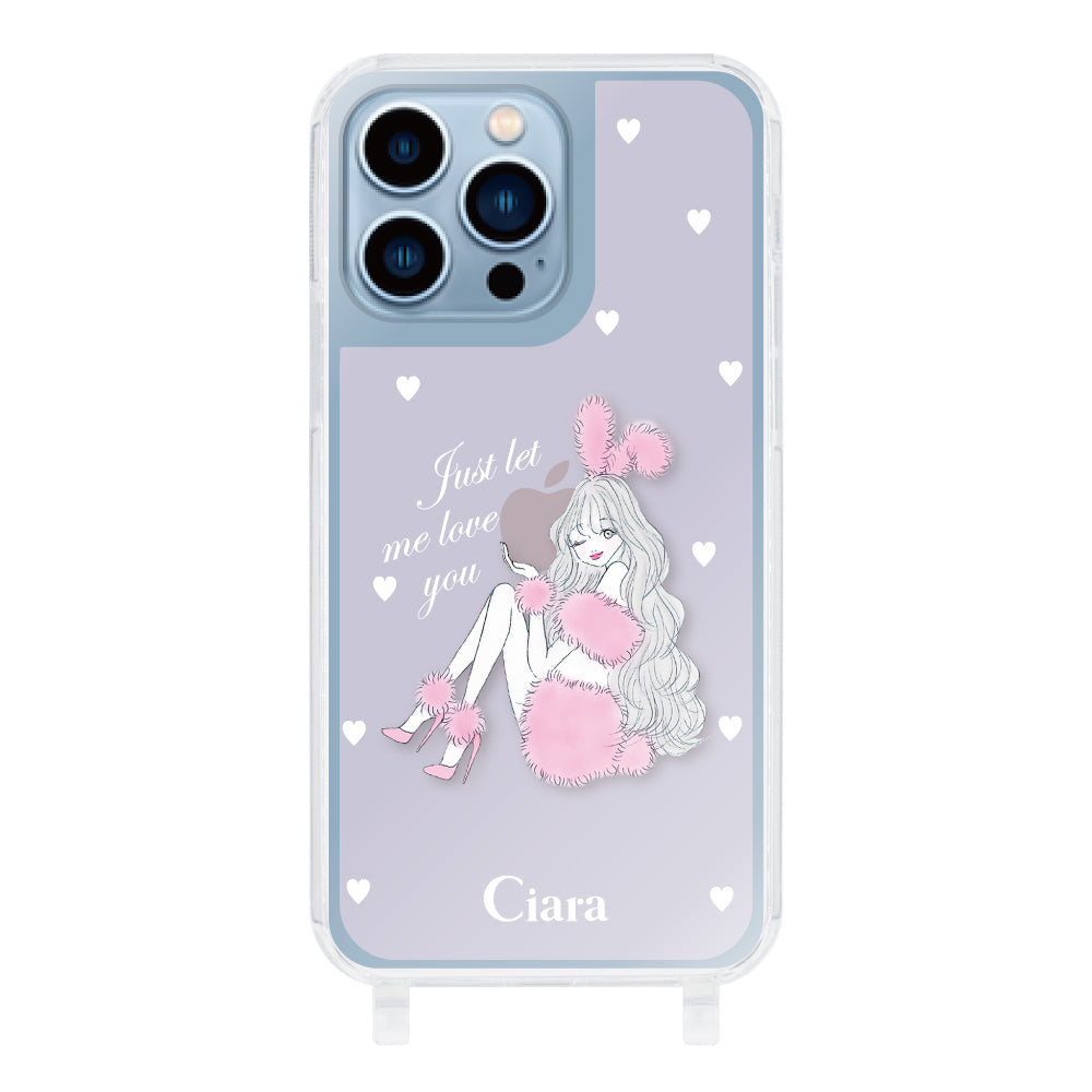 iPhone13ProMax ストラップクリアケース ピンクバニー ピンク