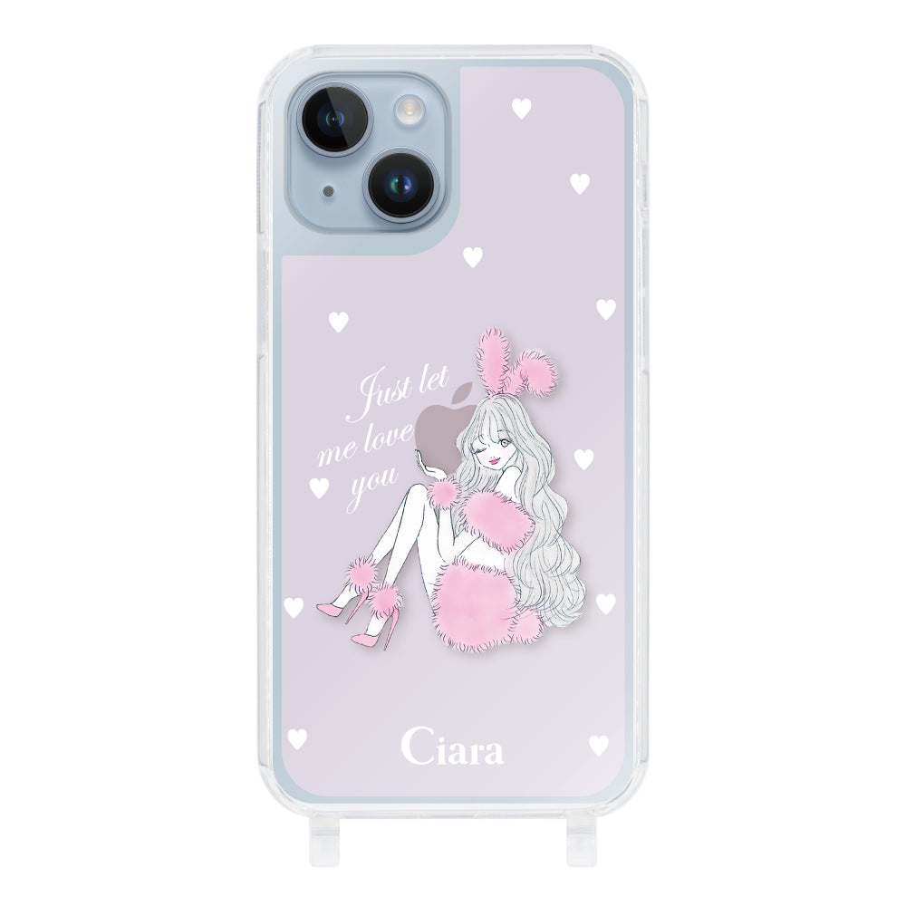 iPhone14Plus ストラップクリアケース ピンクバニー ピンク